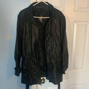 Men's Black Leather Coat XL